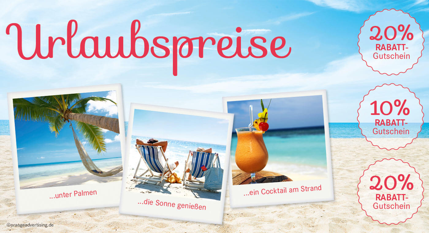 Mailing Urlaubpreise mit Polaroids und Strand
